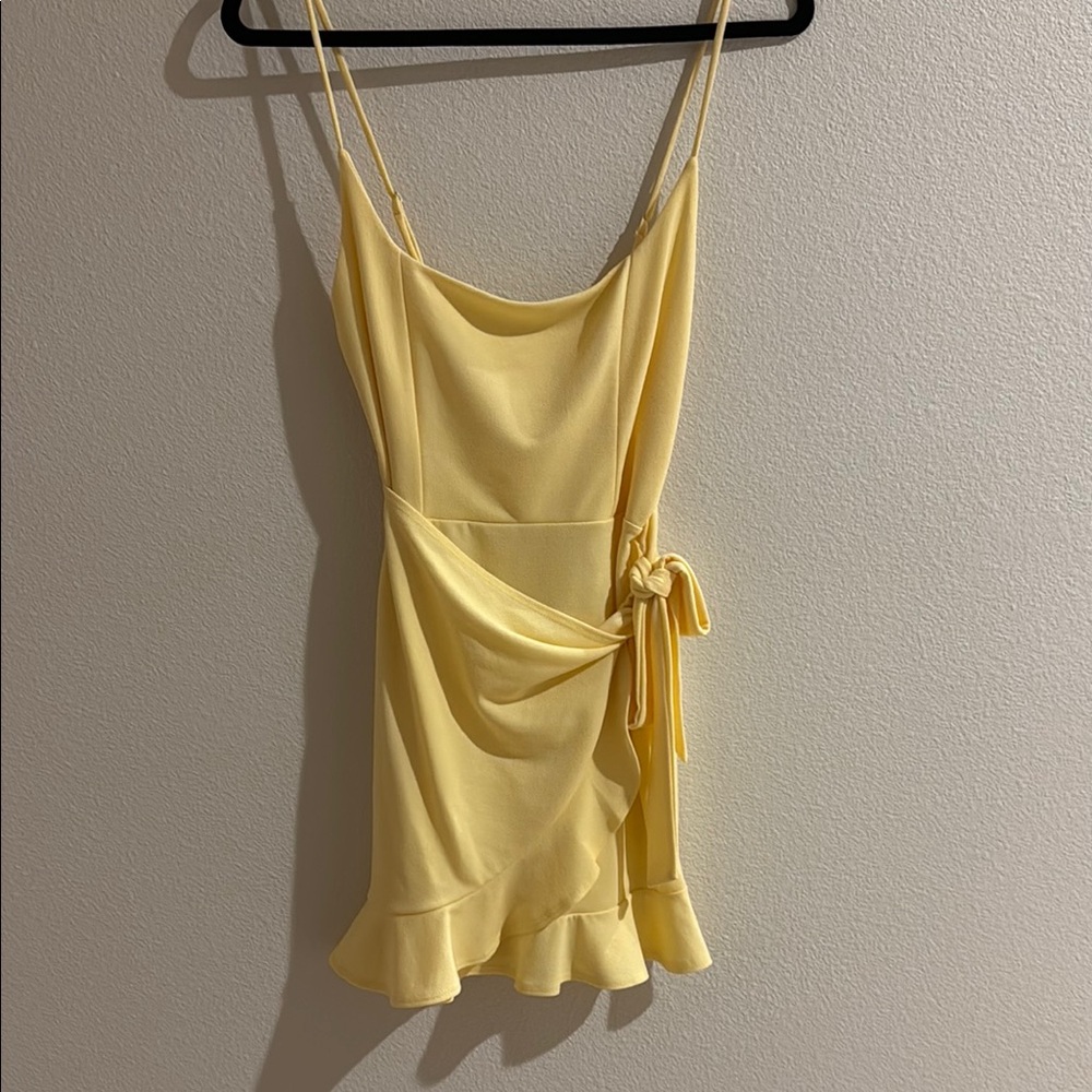 Lucy in the Sky Yellow Ruched Wrap Mini Dress